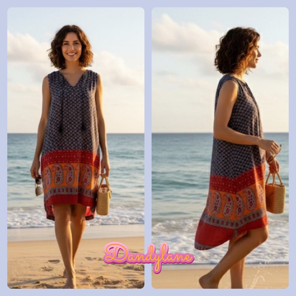 Beach Lunch Lounge  Multi color Boho Shift Dress Size  Small